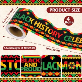 Wiooffen 4 Rolls 131Ft Black History Month Bulletin Board Borders Roll Decorations African American Celebration Party Border Trim Kwanzaa Bulletin Border Trimmer for School Classroom Chalkboard Decor