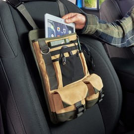 High Road Cotton Canvas Front Seat Organizer with Tablet and File Compartments, 9-pocket Car Office Passenger Seat Organizer