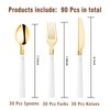 N9R 90pcs Gold and White Disposable Silverware, Elegant Plastic Silverware