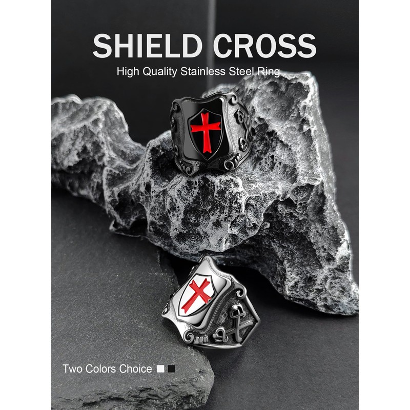 Oaldilee Templar Legion Protective Shield crucifix men Ring Ephesians 6:13-17