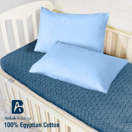Pack of 2 Toddler Travel 13x18 Pillow Cases 100% Soft Egyptian Cotton, 500 Thread Count with Zipper Closure for Small Travel Pillowcase 13x18 inch, Light Blue