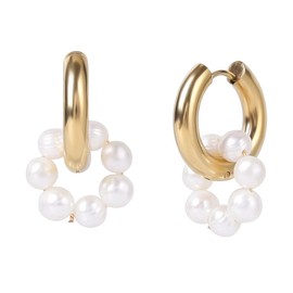 TEZCRT Women's Hoop Earrings, Sterling 18 Carat Gold Filling with Pearl Pendant, Hypoallergenic Small Hoop Earrings, Diameter 20 mm Earrings, Gold