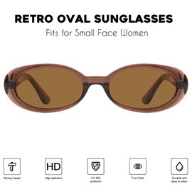 mosanana Retro Oval Sunglasses for Women 90s Small Trendy Vintage Cool Narrow Tiny Cute Small Face 2024 Nude Frame Brown Lens MS52359