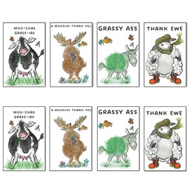 Thank You Cards Pack 8 Funny Animal Multipack Design Perfect For Friends, Kids Nursery Teachers & Work Colleagues