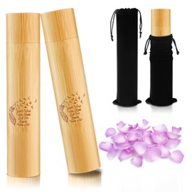 Thyle 2 Sets Bamboo Scattering Cremation Ash Scattering Urns Biodegradable Urns for Human Adult Small Tube Keepsake Urn and Black Velvet Bag for Humans Male Women Pet Dog Cat Ashes (Feather)