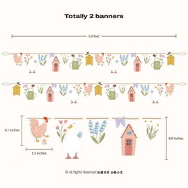 Cheerland Garden Tea Party Decorations Silly Goose Garland Farm Animal Flower Banner Shed Wildflower for Chicken Birthday Picnic Wedding Woodland Onederland Baby Shower Girl Party Decor 2pcs