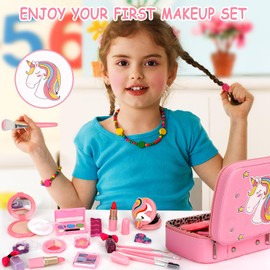 Flybay Kids Girls Makeup Kit Realistic Washable Makeup Set for Girls Kids Princess Pretend Makeup Toy Pretend Play Makeup Kit Christmas Toys Gift with Cosmetic Case for 4 5 6 7 8 Years Old Girls