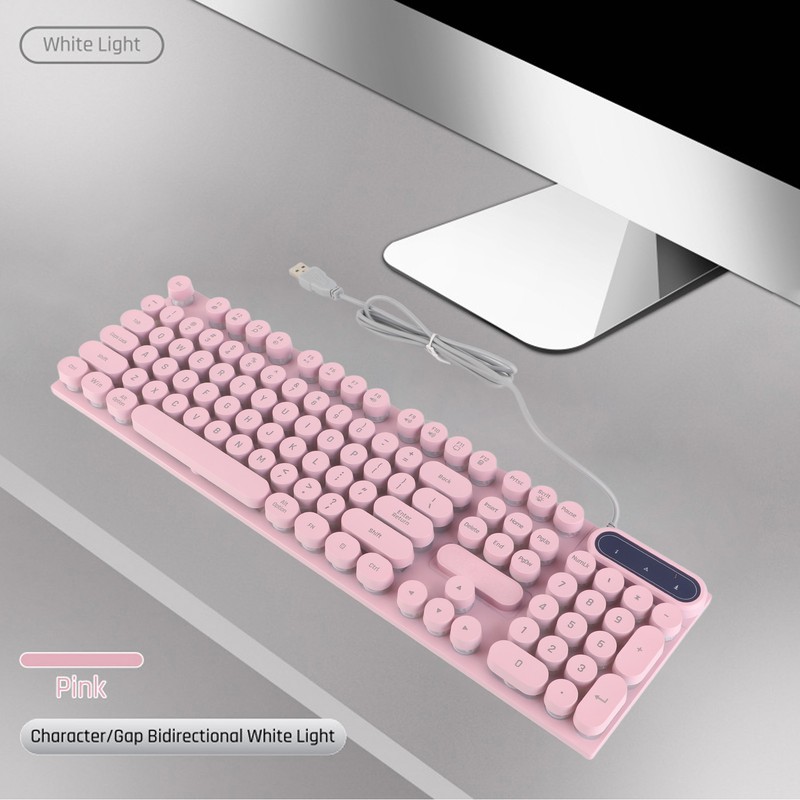 Gaming Keyboard USB Round 104 Keycaps Backlit Ergonomic Fodable Feet