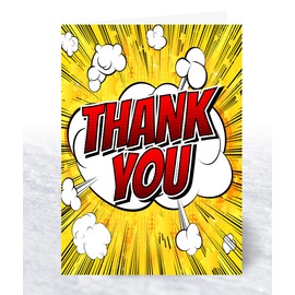 12 x Superhero Themed Thank Cards - Multipack of mixed designs with white envelopes. UK made and fully recyclable.