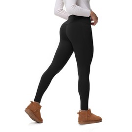 YOYOYOGA Fleece Lined Leggings Women with Pockets Tummy Control High Waisted Water Yoga Pants Workout Warm Winter（Black+Black,2XL