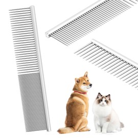 Pet Grooming Comb with Rounded Ends Stainless Steel Teeth for Dogs & Cats,Wide & Dense Teeth for Removing Tangles, Knots,Undercoat,Flea,Metal Dematting Tool For Long,Short Haired Dog Cat and More