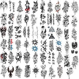 60 Sheets Temporary Tattoos Adult Black Fake Tattoos Oriental Totem Love Flower unisex (60PCS Totems and flowers)