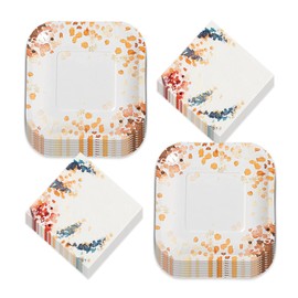 HOME & HOOPLA Sweet Muted Floral & Matte Gold Paper Dessert Plates and Beverage Napkins in Warm Neutral Colors (Serves 16)