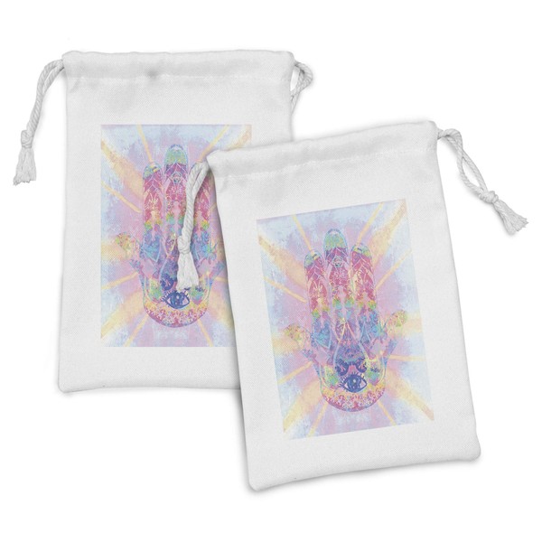 Ambesonne Hamsa Fabric Pouch Set of 2, Energy Flow Aura