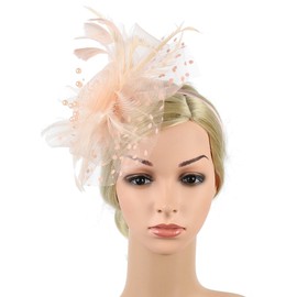 QDC Fascinators Hat for Women Tea Party Headband Kentucky Derby Hats Cocktail Flower Mesh Feathers Headwear Hair Clip for Wedding (Champagne)