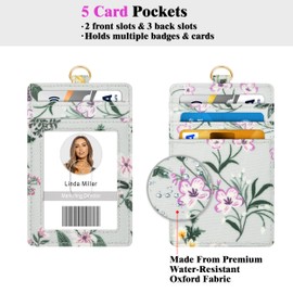 Azrra ID Badge Holder with Lanyards, ID Badge Card Holder with 1 Clear ID Window, 4 Credit Card Slots Includes a Detachable Neck Lanyard and Wrist Lanyard with 2 Key Rings