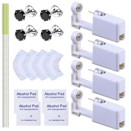 20 Pcs Ear Piercing Kit, Disposable Ear Piercing Gun Kit with 4 Pcs Self Piercing Gun, 4 Pcs Earrings Stud & Cleaning Tools(521 Crown Black Zircon 5mm)