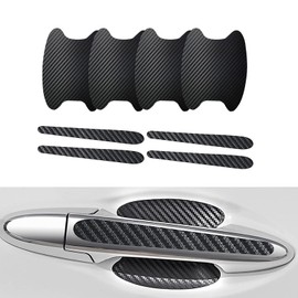 Damwot 8PCS Car Door Handle Sticker, Carbon Fiber Anti-Scratches Car Door Handle Protector, Universal Waterproof Car Door Handle Cup Paint Guard Protective Films, Car Protection Accessories (Black)