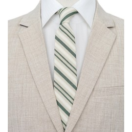 BELLUNO 2.5 inch Skinny Cotton Tie for Men, Slim Beige and Green Striped Necktie