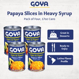 Dulce de Papaya by Goya, Canned Fruit Snack and Spread, Sweet Papaya Preserve, Authentic Latin Flavor, Easy-to-Use Topping, 4-Pack, 17oz. Cans
