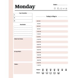 7 Day Schedule Planner: Undated Daily Planner With Top Priorities, Reminder, Must Get Done, It Can Wait, Hourly Schedules, Water Intake, Mood And Notes