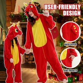 COOKY.D Unisex Animal Adults Hooded Cosplay Pyjamas All in One Parents Jumpsuit Gaming Costume Mother Sleepsuit Family Outfits,Dragon L