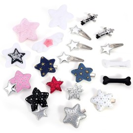 20Pcs Kawaii Star Hair Clips Y2k Hair Accessories Cute Star Hair Barrettes for Women Girls Large Snap Hair Clips Silver Goth Hair Clip Bone Cross Cowboy Plush Hair Clip Styling Tools Gifts