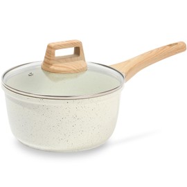 ESLITE LIFE Nonstick Sauce Pan with Lid, 2.5 QT Small Soup Pot Compatible with All Stovetops (Gas, Electric & Induction), PFOA Free, White