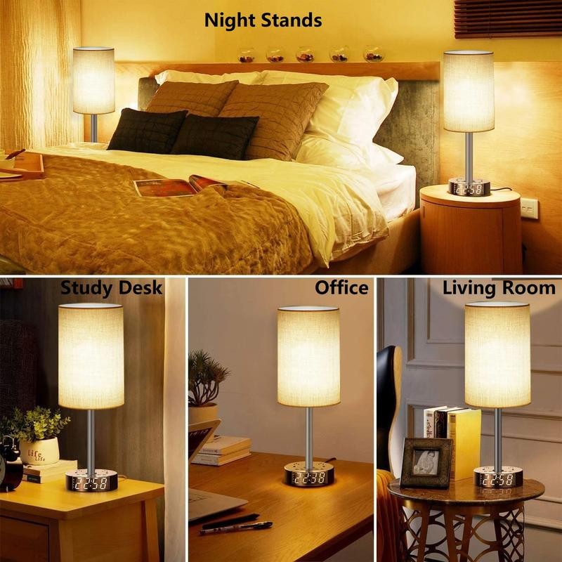 Alarm Clock Lamp with USB-A and USB-C Charger and Outlets