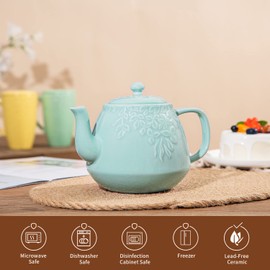 Toptier Ceramic Teapot, Large Tea Pot with Stainless Steel Infuser, Blooming & Loose Leaf Teapot for Tea Lover, Gift, Family (37 oz / 1100 ml, Blue)