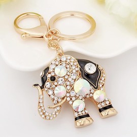 bstedyas Fashionable Diamond Crystal Rhinestone Elephant Keychain Lucky Opal for Womens Girls Car Pendant Keyring Purse Handbag Charm (Black)