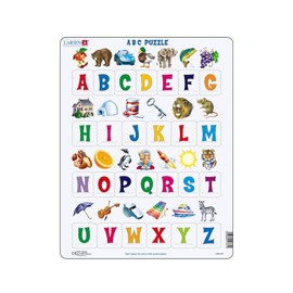 Larsen LS826 Learn the Alphabet Jigsaw Puzzle for Kids 4 Years and Up, English Edition -26 Pieces Puzzle |ABC Puzzle |Children Learning and Development |Boxless Tray & Frame Included | Made in Norway