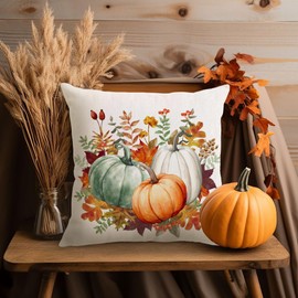 HiABsee Fall Pillow Covers 18x18 Inch Pumpkin Decor Throw Pillow Covers Maple Leave Autumn Thanksgiving Decorations Outdoor Cushion Covers for Sofa Couch Home (F1-18)
