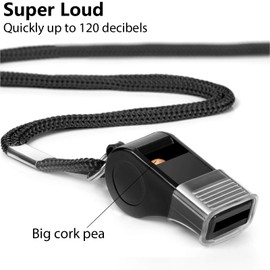 Fya Whistle with Lanyard and Mouth Grip, Super Loud Sports Whistles, Perfect for Coaches, Referees, Emergency, Lifeguard, Survival, Outdoor (Black)