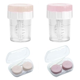 LIKENNY コンタクトケース+コンタクト洗浄機 4個セット 手動 コンタクト 装着器具 漏れ防止 ソフトレンズ用 かわいい 衛生 軽量 持ち運び便利 (ピンク＋ベージュ)