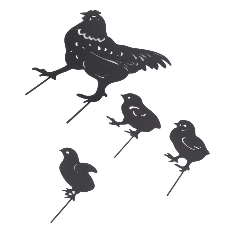 4Pcs Hen Chicken Silhouette Hollow Stake Design Cute Hen Chicken