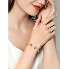 Supcare Bracelets for Women Girls Gold Open Bracelet Birthstone Cubic Zirconia Bangles with Roman Numerals Stainless Steel Bracelet Minimalism Fashion Jewellery for Valentine's Day Anniversary,