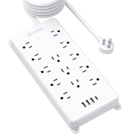 TROND Surge Protector Power Strip 15 ft Cord - Long Extension Cord, 13 Widely-Spaced Outlets Expansion with 4 USB Ports(1 USB C), 4000J, Flat Plug, Wall Mount, ETL Listed, Office Desk Accessory, White