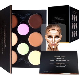 Youngfocus Cosmetics Cream Contour Best 8 Colors and Highlighting Makeup Kit - Contouring Foundation/Concealer Palette - Vegan, Cruelty Free & Hypoallergenic - Step-by-Step Instructions Included