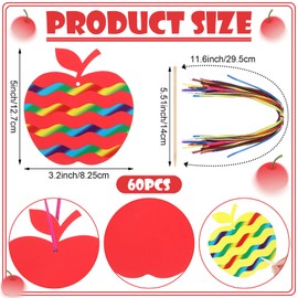 Liliful 60 Set Apple Crafts for Kids Apple Scratch Crafts Fall Arts and Crafts Supplies with Ribbon Wooden Stylus Hanging Craft Kit for Fall Autumn Home Activities School Game Classroom Decoration