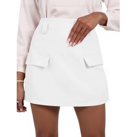 Cicy Bell Womens Casual Mini Skirts High Waisted Bodycon Zipper Work Office A-line Pencil Skirt White