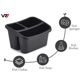 VR7 Sink Organiser Kitchen Sink Cleaning Caddy Organiser Washing up Caddy Tidy Sponge Holder (Black)