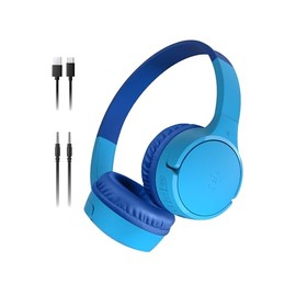 Belkin SoundForm Mini - Auriculares inalámbricos Bluetooth para niños, batería de 30 horas, límite de volumen seguro de 85 dB, micrófono integrado, au