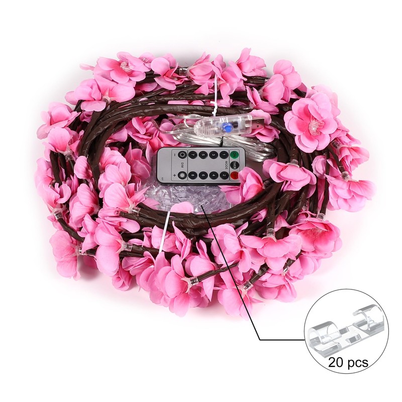 AOLTNRC Cherry Blossom Branches Lights, 48 LED 5.25 FT USB-Powered