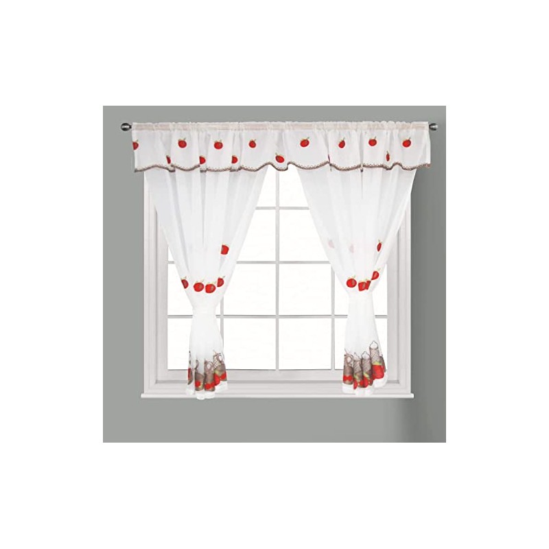 Householdfurnishing Embroidered Kitchen Window Pair Curtains Set Rod Pocket with