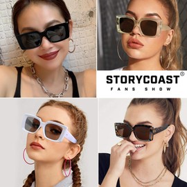 STORYCOAST Rectangle Sunglasses for Women Men Retro Trendy Fashion Oversized Square Frame UV Protection Black White