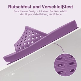 WOTTE Damen Badelatschen rutschfeste Schnell Trocknende Badeschlappen Duschschuhe Sommer Leichte Badesandalen Schlapfen Dunkles Lila 43