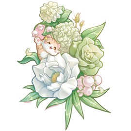 LONESTAR Clamping Blocks Sembo Flower Arrangement Green Decorative Flowers with Wooden Stand and Small Cat Construction Set DIY