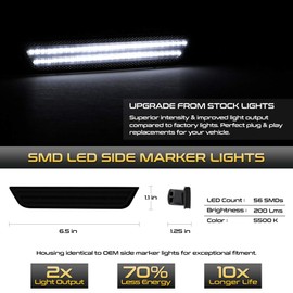 VIPMOTOZ Full White LED Smoke Lens Rear Side Marker Light Parking Lamp For 2010-2015 Chevy Camaro, Driver & Passenger Side