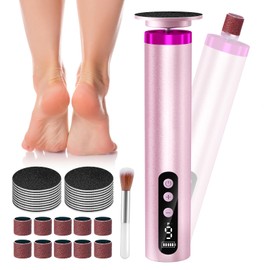 Electric Foot File Hard Skin Remover – 2 in 1 Foot Scraper with LCD Display, Pedicure Set for Dry, Cracked and Dead Skin, Professional Foot File for Hard Skin (Pink)